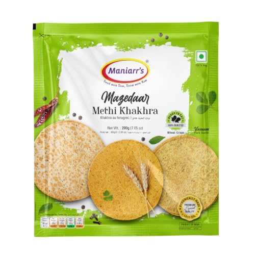 Image of Maniarr's Khakhra Combo Pack of 6 | Ragi Ajwain, Chatpata Bajri, Jeera, Masala, Methi & Plain Khakhra | 200g Each | Crispy Roasted Whole Wheat & Millet Snack | Total 1.2kg