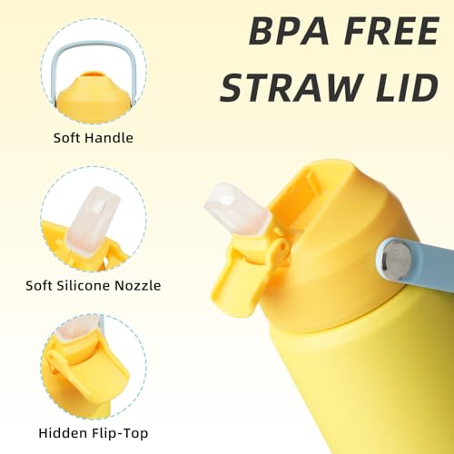 Image of BJPKPK Insulated Water Bottle with Straw Lid, 12oz Thermo Water Bottles with Soft Nozzle, Flex Handle & Non-slip Boot, BPA Free Leak Proof Stainless Steel Metal Thermo, Tumblers, Cups,Yellow