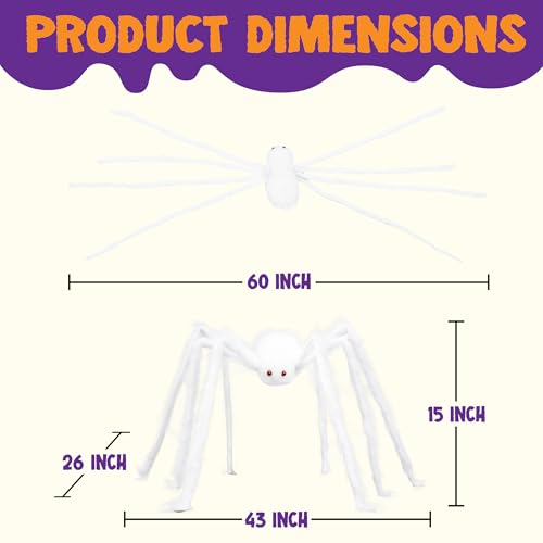 Image of JOYIN Halloween Outdoor Decorations Giant Spider, Scary Large Spider Props for Yard Lawn Halloween Outside Decor and Indoor Party Decor, White (Standing Height is 15 inches)