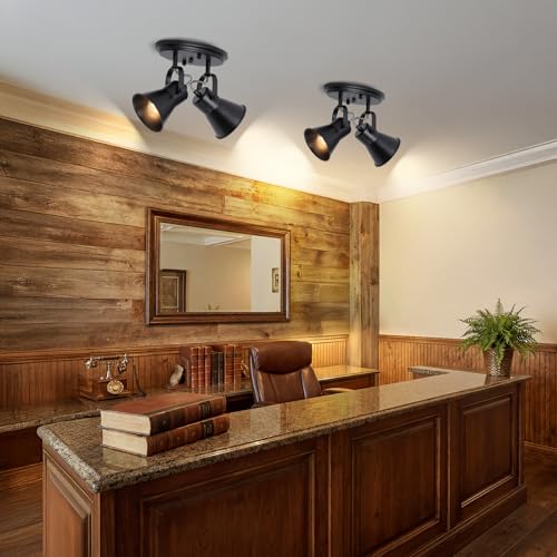 Image of Black Kitchen Lighting Fixtures Ceiling, 2-Light Adjustable Track Light, Flush Mount Directional Ceiling Light for Hallway, Dining Room, Bathroom