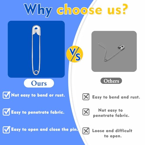 Mnuizu 200Pcs Safety Pins, 4 Size Small and Large Heavy Duty Safety Pins for Clothes, Sewing, Jewelry Making, DIY Craft