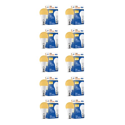 Image of Murphy 9W B22D BEE 3 Star Rated LED Golden Yellow (Warm White) Bulb, Pack of 10 (GLO)
