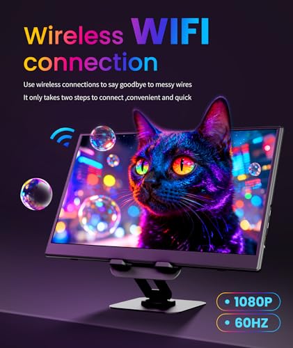 Image of Wireless Portable Monitor for Laptop /PC, 15.6 inch FHD IPS Travel Monitor with Stand, Built-in G-Sensor, Auto Rotate, HDMI /Type-C, Eye Care, PU Bag, VESA Mount for Mac /Phones /PS5 /PS4 /Xbox /Switch
