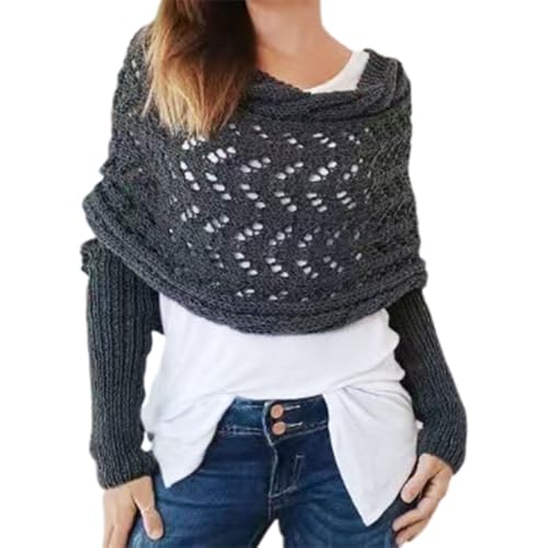 Scarf with Sleeves for Women, Knitted Cable Wrap, Multifunctional Knitted Crochet Shrug with Sleeves
