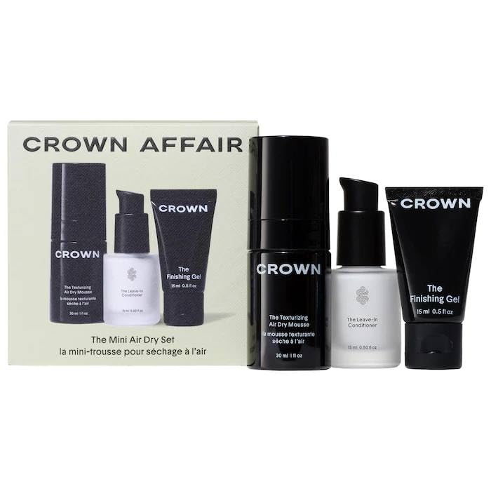 CROWN AFFAIR The Mini Air Dry Hair Set - Leave-In Conditioner, Texturizing Mousse, and Finishing Gel for Natural Styling (Travel Sizes)