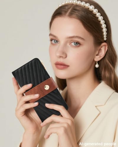 Image of Women's Trifold Wallet,Large Capacity RFID Long Wallet | 16 Card Slots,2 ID Windows,4 Bill Compartments,Vegan Leather,Double Zipper Pockets,Large Capacity Organizer