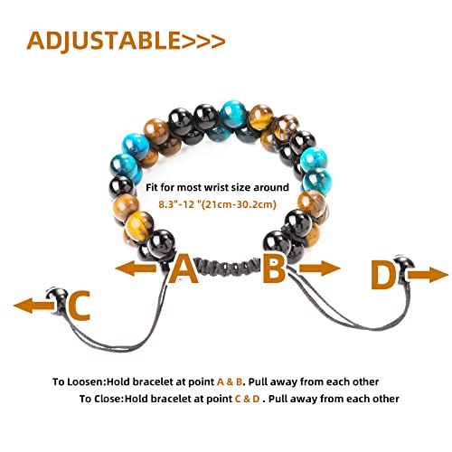 Ekkiploi Bracelets For Men Women Beaded Crystals Mens Jewelry Tiger Eye Black Obsidian Healing Aquamarine Stones Handmade Triple Protection Bracelet 8Mm Blue Beads Good Luck Gifts #TOP4