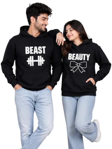 Image of The Tee Shop Couple Hoodie Cotton Warm Pullover Printed Beauty & Beast Hoodies - Pack of 2