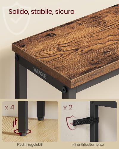 VASAGLE Tavolo Consolle, Tavolo da Ingresso, Piano in un Unico Pezzo, per Corridoio, Camera da Letto, Soggiorno, 3 Ripiani, 24 x 80 x 81,2 cm, Marrone Vintage e Nero Inchiostro LNT037KD01 - Immagine 5