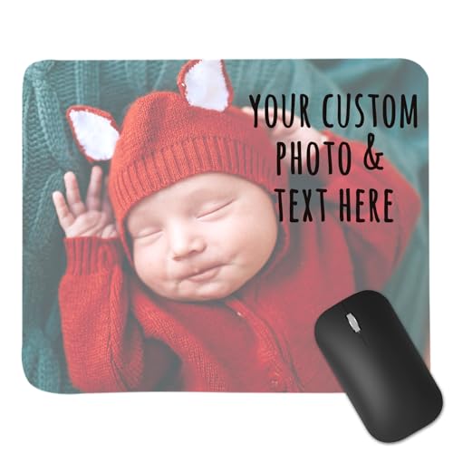 Alfombrilla de mouse personalizada con foto, añade tu propia imagen/texto/logotipo o diseño artístico, alfombrilla de mouse de escritorio antideslizante personalizada para esposa, marido, niño/novia,