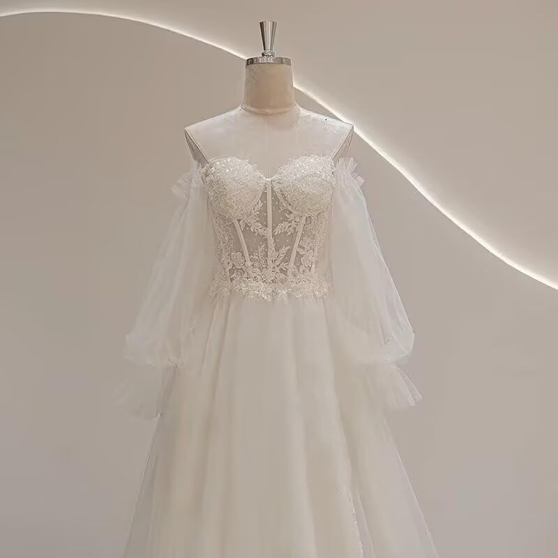 Puffy Sleeve Tulle Prom Dresses Off The Shoulder Ball Gown Sweetheart A Line Formal Evening Gowns4