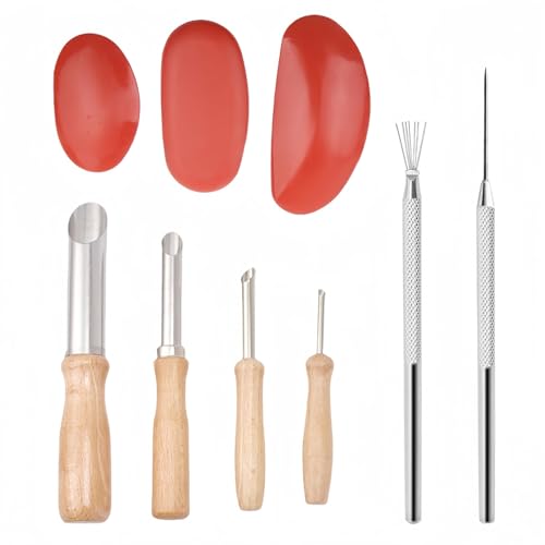 Accfore Gummi-Tonrippen in 3 Größen + 4 runde Tonlochschneider aus Edelstahl + 1 Ton-Keramiknadel + 1 Federdraht-Textur-Detail-Werkzeug für Modellierung, Texturierung, Künstler, Modellier-Potter