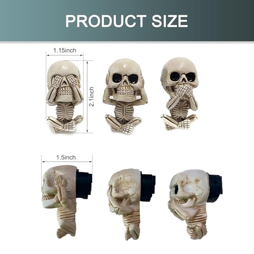 Image of 3 PCS Car Air Conditioner Outlet Diffuser, 1.15 inch x 2.1 inch x 1.5 inch Cool Skull Design Air Fresh Clips, Creative Halloween Resin Car Interior Ornaments, Universal for Most Cars (White)