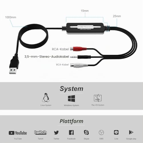DIGITNOW! USB 2.0 Audio Grabber Converter for Vinyl Cassette to Digital MP3 Converter Support for Mac and Windows 10/8.1/8/7 / Vista/XP