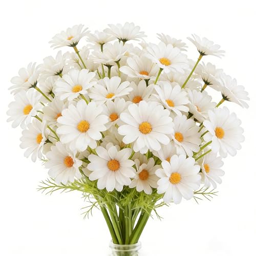 CENCERY 10 Tiges de Marguerites Artificielles Blanches, Bouquet Artificiel pour Décorations de Mariage, Centres de Table et Remplissage de Vases