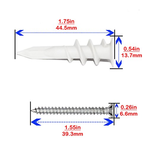 Drywall Anchor with Screws Sets - Plastic Self Drilling Dry Wall Anchors, 100 Pieces All Together - Thumbnail 3