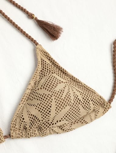 Image of ZAFUL 2 Piece Triangle Bikini for Women Knitted Rope Halter Bikini Sets Sexy Bathing Suit Side Tie Swimsuits Beachwear