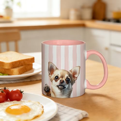 MKIJUHB Chihuahua Mug, Chihuahua Gifts for Women Ceramic Coffee Cup With Handle, Dog Mom Lovers Gifts, Pink and White Striped Dog Tea Mug, 11 Ounce by MKIJUHB - Used condition - Image 5