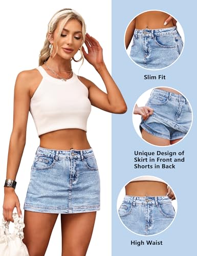 BISUAL Denim Skort for Women High Waist Mini Denim Skirt Casual Stretch Women Jean Skirt with Pockets4