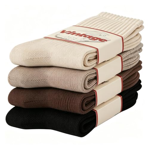 Image of DAUCO 4 Pairs 98% Cotton Socks for Men Women Crew Seamless Fall Slouchy Socks