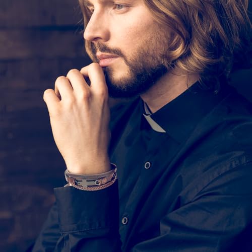 Pulsera de cuero para hombre con cruz de fe miniatura 6