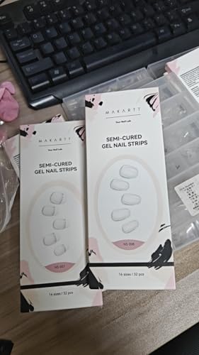 Makartt Lámina de uñas UV para endurecer – 32 Psc Semi Cured lámina de uñas UV, pegatinas de uñas para lámpara UV, lámina de uñas UV, larga duración hasta 14 días, herramienta de prensa de doble