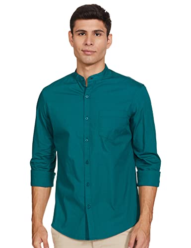Image of Amazon Brand - Symbol Men's Solid Cotton Shirt | Chinese Collar | Casual | Plain | Full Sleeve | Summer-Regular Fit (Available in Plus Sizes)