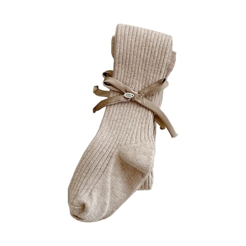 Girls Tights Cotton Knit Soft Bow Decoration Ribbed Lines Plain Ballet Dance Fashion Leggings for Girls 1 Pair