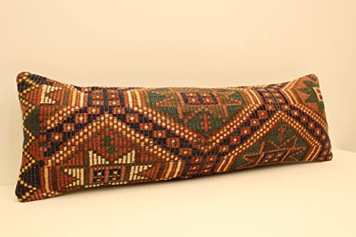Extra Long Turkish Kilim Lumbar Pillow, 12X36 In, 30X90 Cm, Bolster Throw Pillow, Bedding Pillow Covers, Boho Vintage Cushion #TOP1