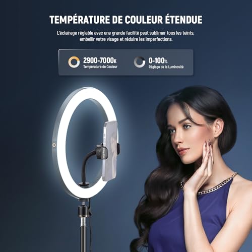 Ring Light LED 12" pour streaming et maquillage impeccable sur iPhone