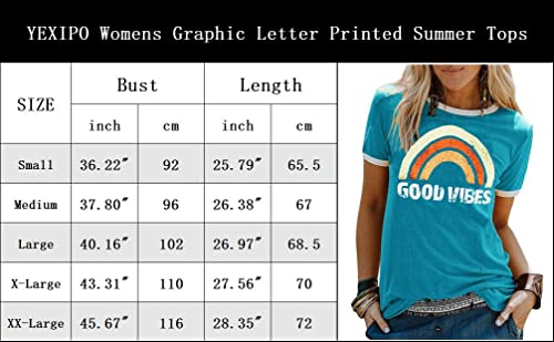 Yexipo Womens Good Vibes T-Shirt Graphic Tees Letter Printed Loose Casual Summer Funny Tops (Small, Rainbow-Blue) #TOP2