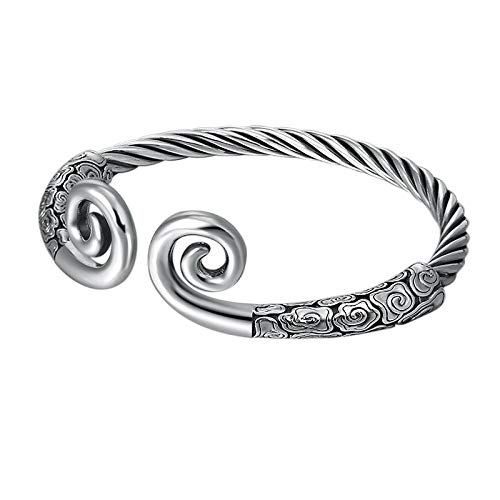 Bracelet en argent S925 vintage jonc ouvert doré chic pour homme et femme