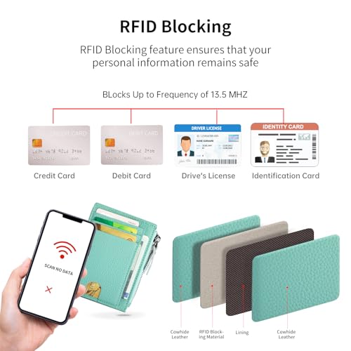 Image of Slim Wallet for Women Small Leather RFID Blocking Credit Card Holder Minimalist Front Pocket Wallet with Coin Purses & Pouches,Lake Blue