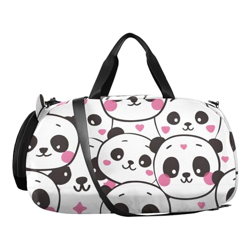 Duffle Bag Kids Gym Bag with Shoes Compartment & Wet Separation Overnight Travel Duffel Bag Panda Heads for Girl Boy2