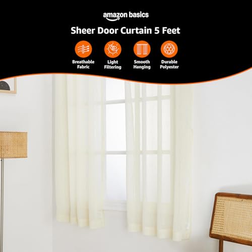 Image of Amazon Basics - Sheer Door Curtains | Light Filtering | 5 Feet | Set of 2 | Plain Design | for Living Room, Bedroom & Balcony | 115 cm x 150cm, Color - Cream