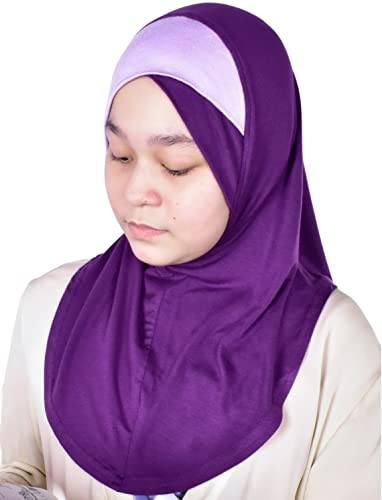 MuLanLegend Handmade | Princess Nur Hijab Two Tones | Girls Kids 1 Piece Cotton Practical Hijab Headscarf Instant Scarf4
