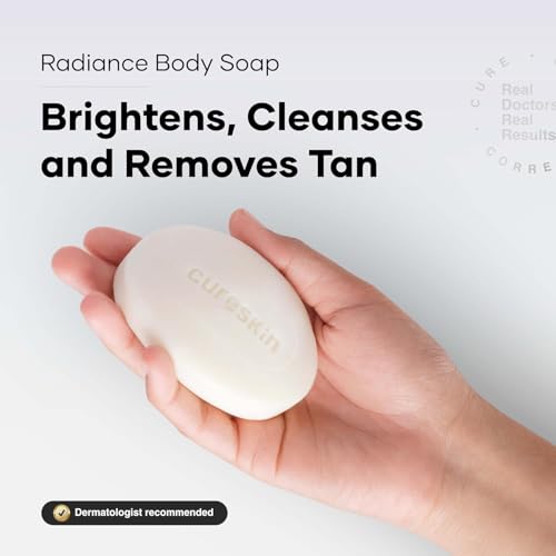 Image of Cureskin Radiance Body Soap | For Pigmentation & Sun Damage with Alpha Arbutin, Kojic Acid and Ucuba Butter | Soap Tan Removal, 75 g (Pack of 6)