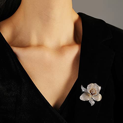 Qeehir Lilies Flower Brooch Pin Mother's Day Gifts For Mom Mother Women's Fashion Rhinestone Flower Floral Brooches Mothers Day Brooch Blooming Decorative Garment Dress Handicraft Jewelry For Women Girls Wedding Party Clothes Holiday Gifts #TOP4