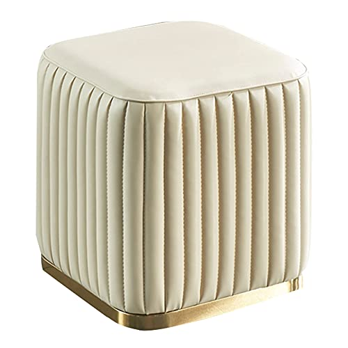 MaGiLL Reposapiés pequeño, Taburete Cuadrado para sofá, Mesa Auxiliar, Taburete bajo tapizado Impermeable con Base de Acero Inoxidable Dorado, Beige, 32 cm x 32 cm x 35 cm