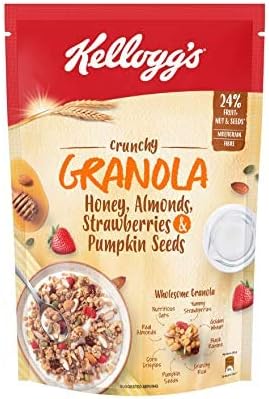 Kellogg's Crunchy Granola Honey, Almonds, Strawberries & Pumpkin Seeds 450g | 24% Fruit, Nut & Seeds, Baked Multigrain | Source of Fibre | Breakfast Cereal