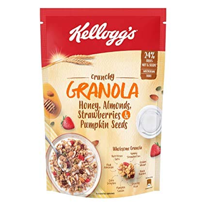 Crunchy Granola Honey, Almonds, Strawberries & Pumpkin Seeds 450g | 24% Fruit, Nut & Seeds, Baked Multigrain | Source of Fibre | Breakfast Cereal