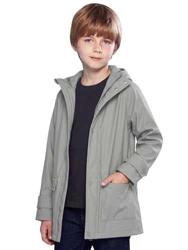 Image of SOLOCOTE Kids Rain Jacket Hooded Lined Rubber RainCoats for Girls Boys Waterproof Windproof Size 5-14Y