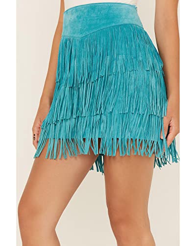 Scully Women's Fringe Tiered Suede Mini Skirt - L704-Trq2