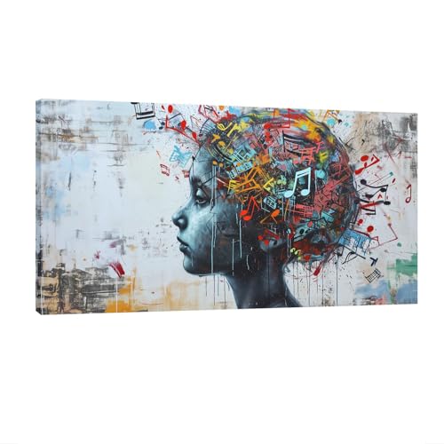 Tableau Banksy fille graffitis toile contemporaine salon cadre intérieur 50x102 cm