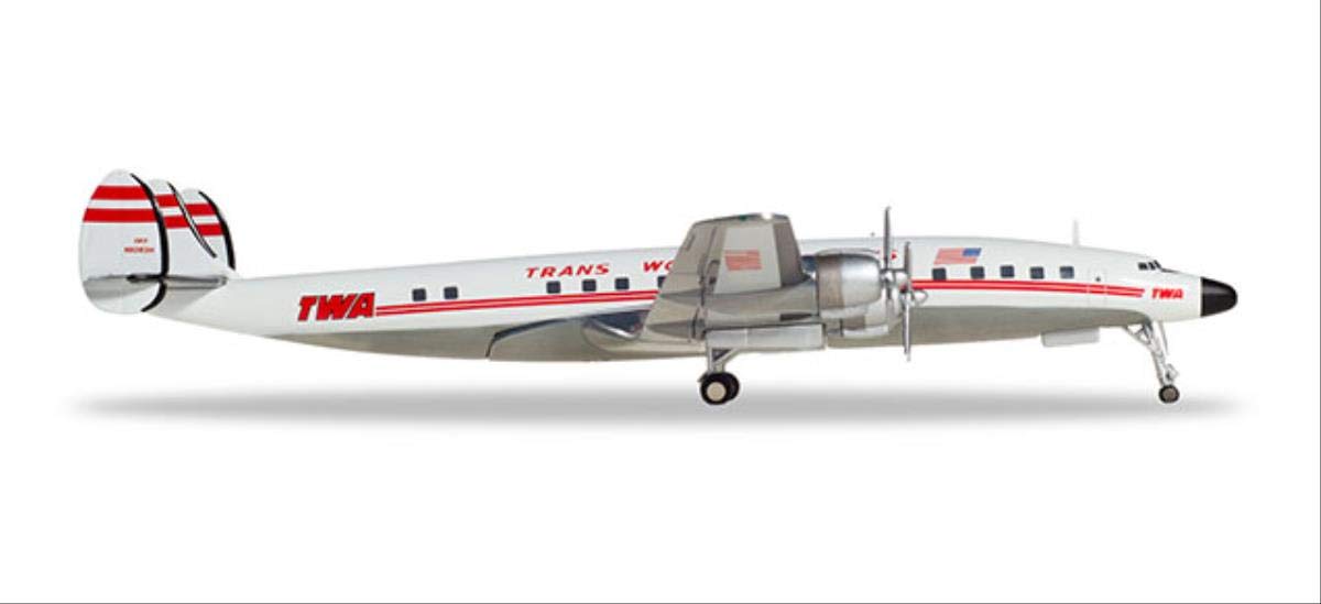 herpa Modellino Aereo BTWA - Trans World Airlines Lockheed L-1649A Jetstream, Miniatura in Scala 1:200, Pezzo da Collezione, Modello Senza Supporto, Metallo