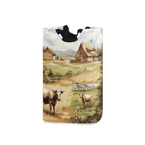 Jihqo Laundry Hamper Basket Farmhouse Animals Collapsible Nursery Storage Bin Waterproof Clothing Baskets for Home Bedroom Bathroom Washing Room