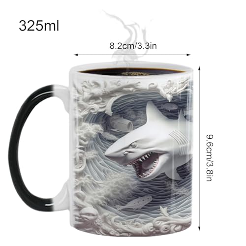 Taza mágica de tiburón de cerámica reactiva al calor con peces 7