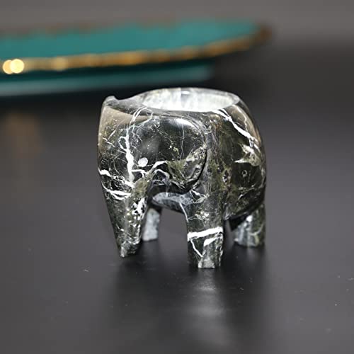 Onyx Elephant Tea Light Elephant Light Candle Holder Ornament Fossil Stone (Black Marble) - Image 2