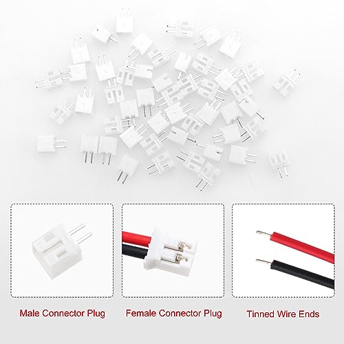 Lyeteung 50 Sets Mini Micro JST 2.0 PH 2 Pin Connector Plug Male with 150mm 22AWG Cable & Female Connector (Red Black) - Image 3