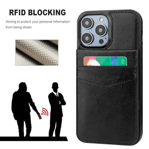 Image of KIHUWEY for iPhone 13 Pro Case Wallet Compatible with MagSafe Wireless Charging, Credit Card Holder, RFID Flip Leather Magnetic Clasp Kickstand Heavy Duty Protective Cover 6.1 Inch (Black)